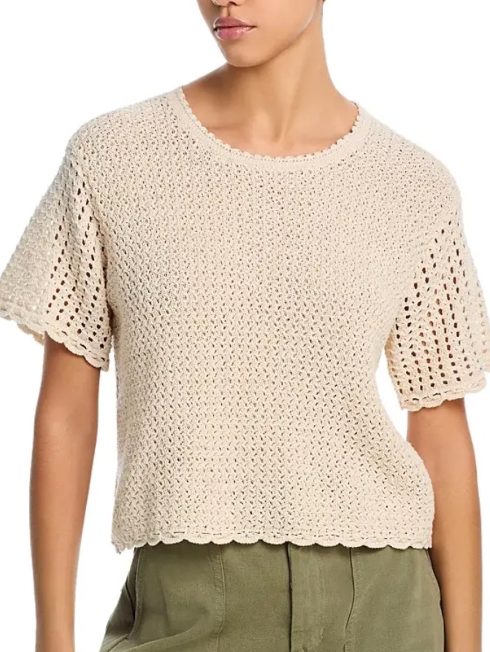 NWT $258 Rag & Bone  Ivory Khloe Crochet Short-Sleeve Knit Top blouse Size Small